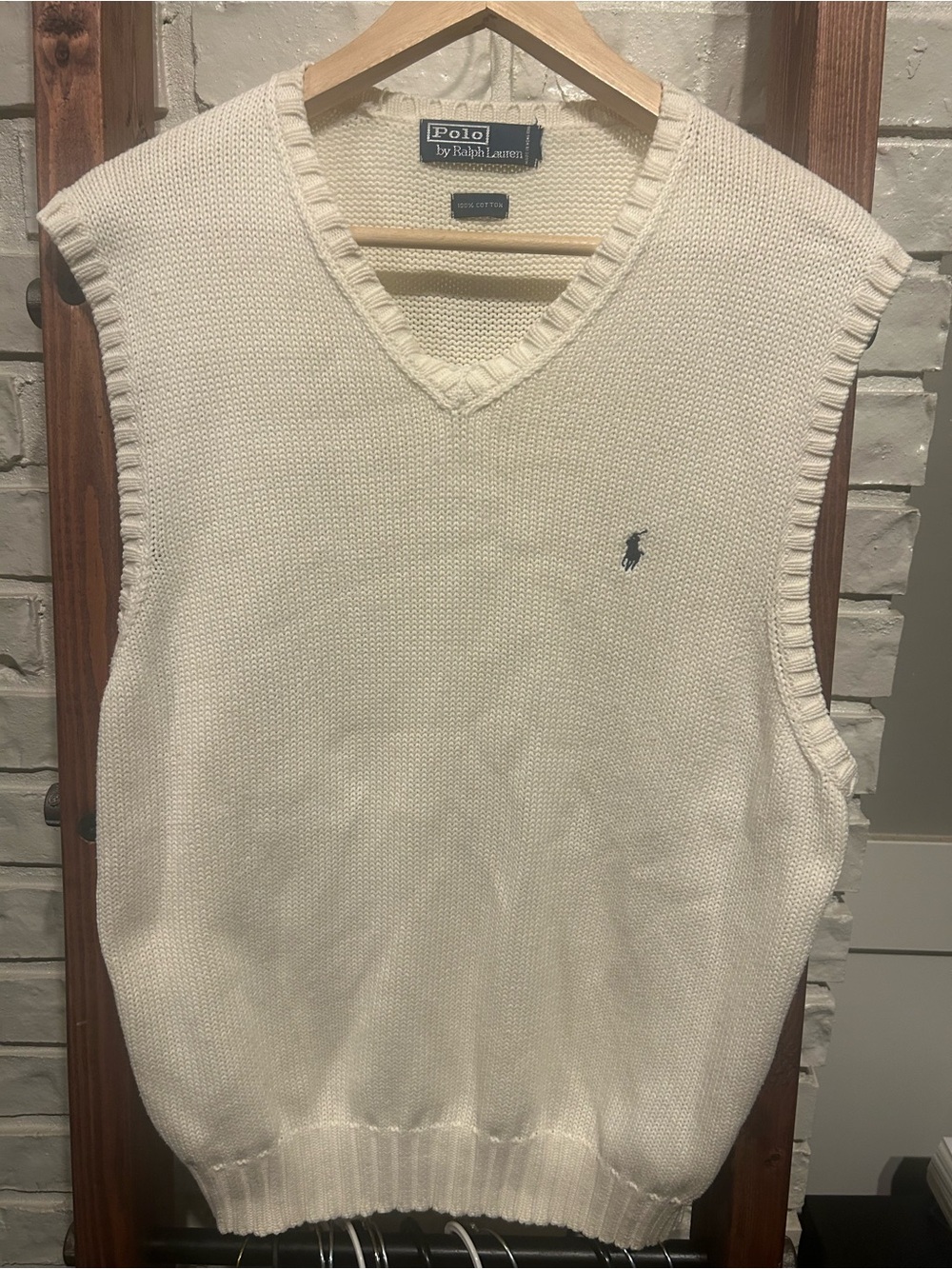 Polo by Ralph Lauren Men’s White Cotton Knit V-Neck Sweater Vest Size L